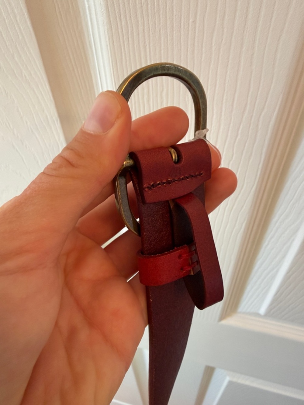 Anthropologie Rustic Red Leather Belt with Brass Oval Buckle - Picture 7 of 10